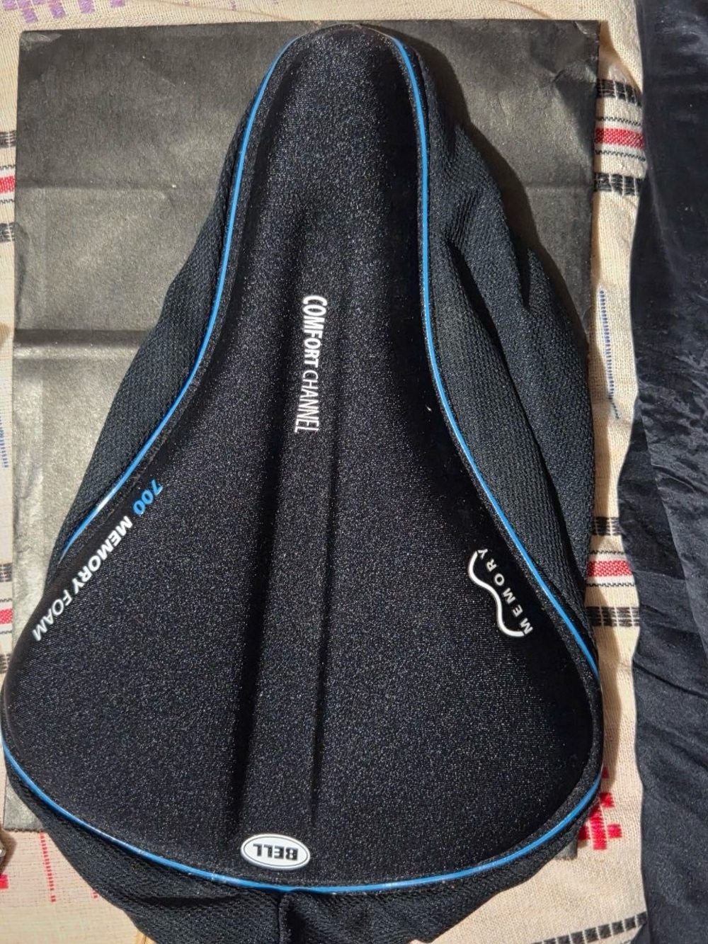 Comfort Channel Memory Foam Bike Saddle Cover - Black/Blue